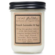 French Lavender & Sage-14oz Jar Candle - Village Floral Designs and Gifts 1803 Candles, Fern Leaves, Lavender Sage, Ways To Show Love, French Lavender, Herbal Blends, Clary Sage, Candle Shop, Goat Milk