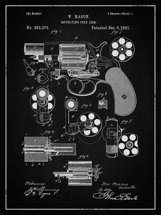 a black and white drawing of a revolver