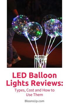 three lighted balloons in a glass vase with the words, led balloon lights review types, cost and how to use them