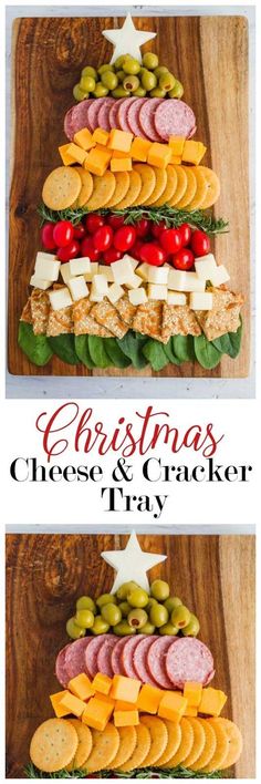 a christmas cheese and cracker tray is shown with the words, christmas cheese and cracker tray