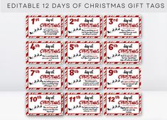 twelve days of christmas gift tags with the words,'12 days of christmas '