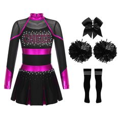 the cheerleader outfit is black and purple