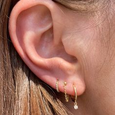 STARRY NIGHT DIAMOND DROP HOOP EARRINGS Gold Hoop Ear Stack, Simple Gold Earring Stacks, Delicate Earrings Gold, Simple Curated Ear, Three Piercing Stack, 3 Stack Earrings, Gold Earring Stack 3 Holes, Yellow Gold Dangle Jewelry With Star Charm, Yellow Gold Star Charm Dangle Jewelry