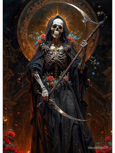 "Santa Muerte, Holy Death" Metal Print for Sale by AliceWhiteDF Santa Muerte Altar Ideas, Santa Muerte Wallpaper, Santa Muerte Tattoo, Mexican Culture Art, Mexican Culture, Spirit Guides, Horror Art, Vintage Signs, Culture Art