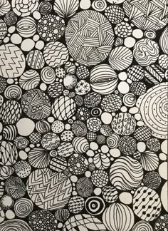 black and white drawing of many different shapes