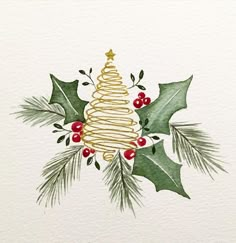 a watercolor drawing of a christmas tree