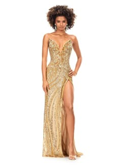 Bustier And Skirt, Gold Strapless Dress, Sequin Ball Gown, Ashley Lauren, Pageant Gown, Strapless Bustier, Sequin Prom Dress, Pageant Gowns, Strapless Gown