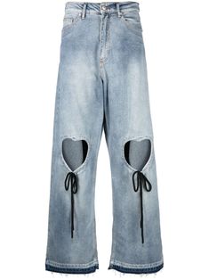 Natasha Zinko Heart cut-out Jeans | Blue | FARFETCH Heart Baggy Jeans, Heart Cut Out Jeans, Farfetch Jeans, Heart Jeans Outfit, Jeans Back Pocket Design, Cut Out Jeans, Patchwork Pants, Natasha Zinko, Moschino Jeans