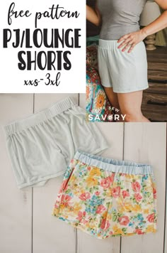 two women's shorts with the text free pattern pj / lounge shorts xs - 3xl