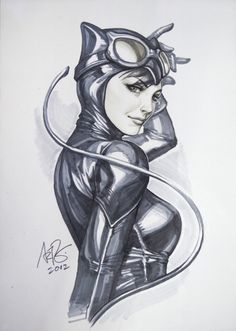 a drawing of a woman in catwoman costume