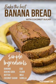 a loaf of banana bread sitting on top of a cutting board next to sliced bananas