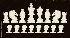 the silhouettes of chess pieces on a black background