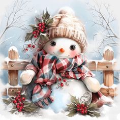 a painting of a snowman wearing a hat and scarf