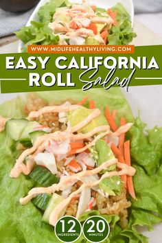 bed of lettuce topped with california roll salad Fresh Spring Rolls Recipe, Sushi Salad, Sushi Recipes Homemade, Fresh Spring Rolls, Spring Roll Recipe, California Roll, Sushi Roll, Prepped Lunches, Sushi Recipes