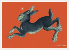 a drawing of a rabbit jumping up in the air with its legs spread out and eyes wide open