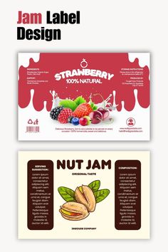 "Charming jam label design featuring vibrant fruit illustrations and elegant typography, ideal for highlighting the quality and flavor of artisanal jams." Jam Label Design, Jam Label, Homemade Jams, Food Branding, Homemade Jam, Organic Sugar, Jar Labels, Strawberry Jam, Food Packaging