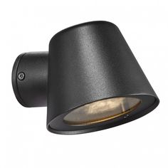 a black outdoor wall light on a white background, with the light turned on and off