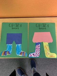 two children's books with their feet on the floor next to each other and one is reading crazy socks