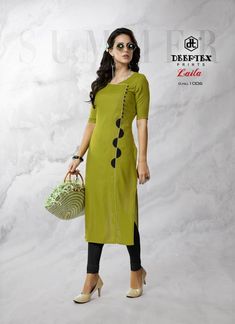 DEEPTEX-LAILA BY DEEPTEX PRINTES DESIGNER FANCY COLORFUL STYLISH HEAVY RAYON PRINTED KURTIS AT WHOLESALE PRICE Overlapping Kurti Designs, Plain Kurti Designs, Printed Kurtis