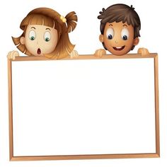 two kids holding an empty board on a white background