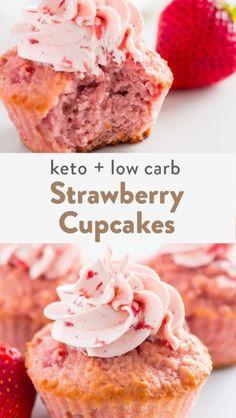 Keto strawberry cupcakes made with real strawberries in every bite! Topped with a buttercream frosting with strawberry swirl. Made with a mix of almond flour and coconut flour for a super moist texture. Low carb and gluten free these are perfect for a fresh spring or summertime dessert that's healthy. Keto Strawberry Muffins, Keto Cupcakes, Ketogenic Desserts, Low Carb Slow Cooker, Strawberry Muffins, Keto Crockpot Recipes, Keto Recipes Ketogenic, Almond Flour Recipes, Keto Cake