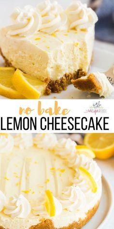 no bake lemon cheesecake on a white plate