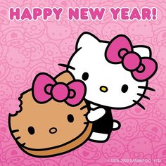 an image of hello kitty and cookie on the cover of new year's card