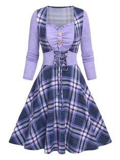 Dresses Purple Casual, Cheap Dresses Casual, Sea Island, Ladies Gown, Island Vibes, Plaid Fashion, Line Dress, Fashion Design Clothes, Corset Style