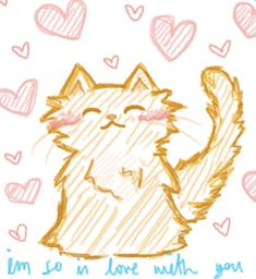 a drawing of a cat with hearts on it's back and the words i'm in love with you written below