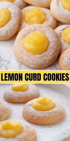 lemon curd cookies with powdered sugar on top and in the middle, sitting on a white plate