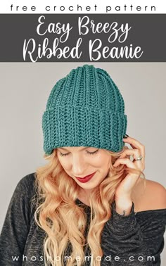 pinterest pin for the easy breezy ribbed beanie crochet pattern by The Turtle Trunk Easy Breezy Ribbed Beanie, Crochet Hygge, Boots Pattern, Crochet Shell, Ribbed Crochet