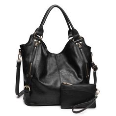 PRICES MAY VARY. Quality Materia - High Quality Anti-Scratch PU Leather Hobo Tote Womens Purse Handbag. Distinctive Design: Zipper Closure ( Hardware is Gold ) & Adjustable and Removable Shoulder Strap. DIMENSION - 1.Tote Bag Size : Medium Size: 12"at Bottom（rise to 17.5" at top) x 12.5" x 5.3"(W x H x D) ,Large Size: 13.5"at Bottom（rise to 19.8 "at top) x 14.2" x 6"(W x H x D) 2.Wallet Clutch: 7.1" x 5"(W x H). Please refer to the size before you purchasing. Thanks for your kindly. Bag Structur Tote Bag Size, Metal Accessories, Womens Purses, Leather Hobo, Leather Care, Womens Tote, Clutch Wallet, Leather Fashion, Size 13