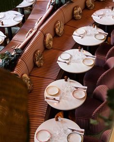 an overhead view of tables and chairs in a restaurant