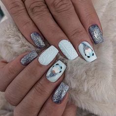 New Years Gnome Nails, Gonks Christmas Nails, Gray Winter Nail Designs, Melting Snowman Nails, Gonk Nails Christmas, Christmas Nails Gonk, Lapland Nails, Crismas Nails 2023, Foil Christmas Nails