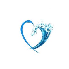 a blue wave in the shape of a heart with water splashing on it's side