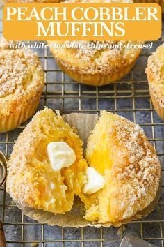 peach cobbler muffins on a cooling rack