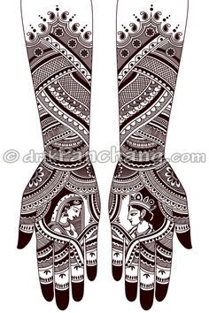 henna tattoo design for hands and feet with intricate designs on the palm, which is decorated