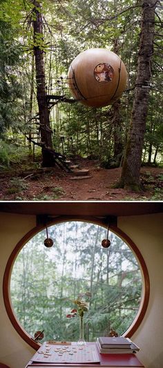 the inside and outside of a tree house