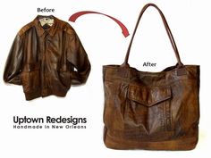 an image of a brown leather bag before and after restoration