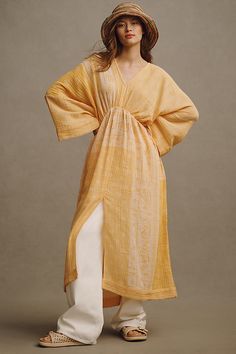 Cotton Pullover styling Machine wash Imported | Long-Sleeve Gauze Maxi Dress by Anthropologie in Orange, Women's, Cotton Gauze Maxi Dress, Cotton Pullover, 50 Fashion, Pullover Styling, Anthropologie, Dress Outfits, Maxi Dress, Orange, Clothes For Women