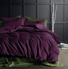 PRICES MAY VARY. Luxurious solid colored duvet quilt cover and shams set by designer EIKEI Home Rich deep plum color that adds modern and warm cozy look to your bedroom at the same time. 400-thread-count Egyptian cotton with a touch of subtle sateen sheen that offers a crisp look with a silky soft feel Oversized King size measures 120 by 98-inch, button closure and hidden inside ties will keep your comforter insert in place. 2 Pillow shams with French flap opening 20 by 36 inch each Premium qual Plum Room, Plum Bedroom, Plum Bedding, Egyptian Cotton Duvet Cover, Purple Bedding, Purple Bedroom, Bad Inspiration, Egyptian Cotton Bedding, Luxury Bedding Set