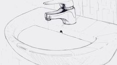 a drawing of a sink with a faucet and soap dispenser