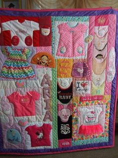 a baby quilt is shown with the words keep some of the baby's first clothes, make a quilt with it and give it to their baby one day