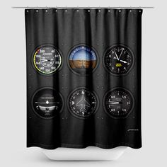 Instruments - Shower Curtain - Airportag Stylish Shower Curtain, Shower Curtain Liner, Passport Stamps, Button Hole, Jet Setter, Travel Inspired, Curtain Rod, Curtain Rods, 6 Pack