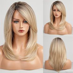 Blonde Wig Highlights, Ombre Brown Hair, Wig Highlights, Shoulder Length Layered Hair, Highlights White, Shoulder Length Blonde, Dark Brown Ombre, Wigs Blonde, Blond Ombre