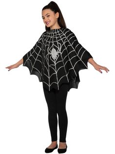 Kid's Spider Poncho Costume - costumesupercenter.com Poncho Costume, Spider Girl Costume, Bug Costume, Spider Costume, Spider Queen, Poncho Design, Creepy Spider, Black Poncho, Kids Poncho