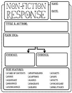 the non - fiction response worksheet is shown in black and white, with arrows pointing