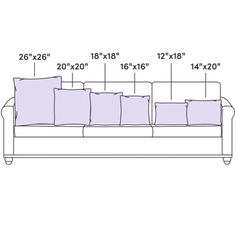 the standard size couch is shown with measurements