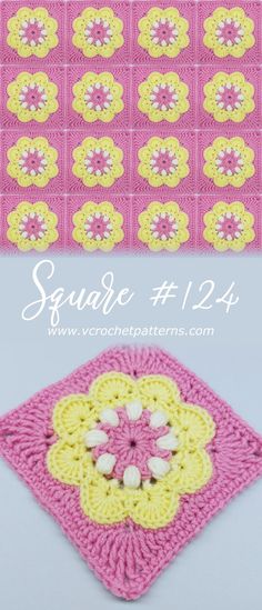 a crocheted square with flowers on it