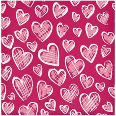 pink and white hearts are on a red background, with the words love written across them